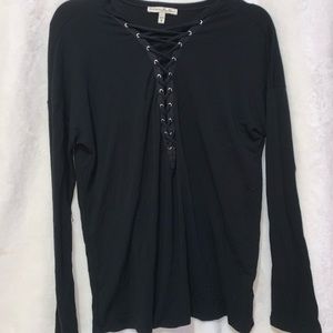 Black long sleeve cozy top and tie detail